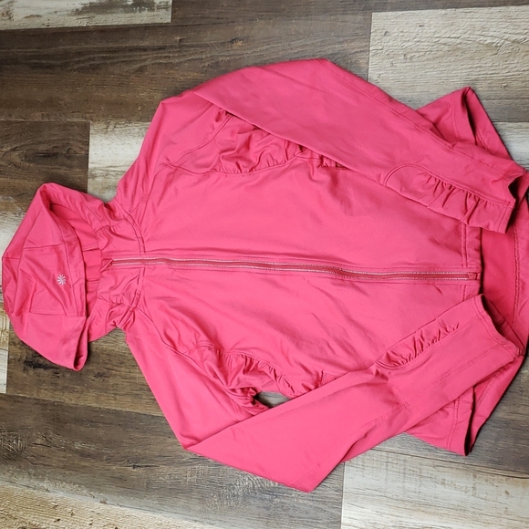 Athleta Jackets & Coats Athleta Pink Full Zip Hooded Jacket With Back Zippered Jacket Size M